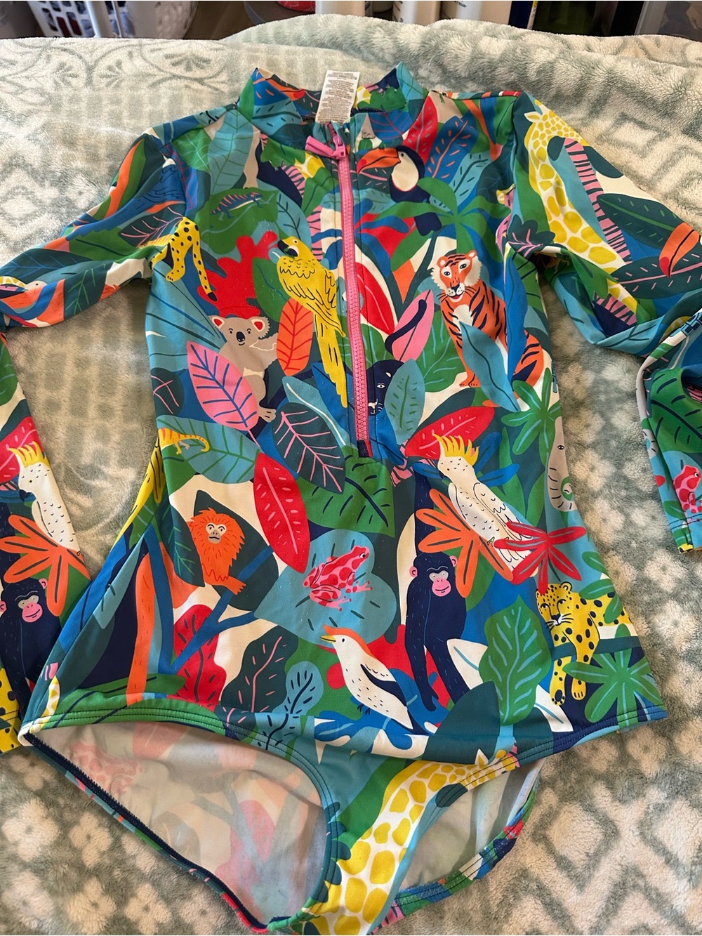 Boden Kids Long-Sleeve Jungle Print Rash Guard Swimsuit - Multicolor 13-14 years